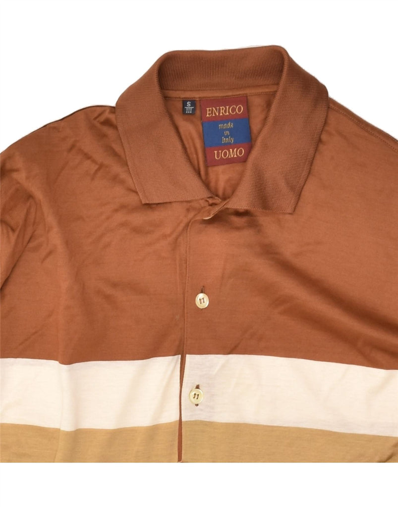 VINTAGE Mens Polo Shirt Small Brown Striped Cotton | Vintage Vintage | Thrift | Second-Hand Vintage | Used Clothing | Messina Hembry 