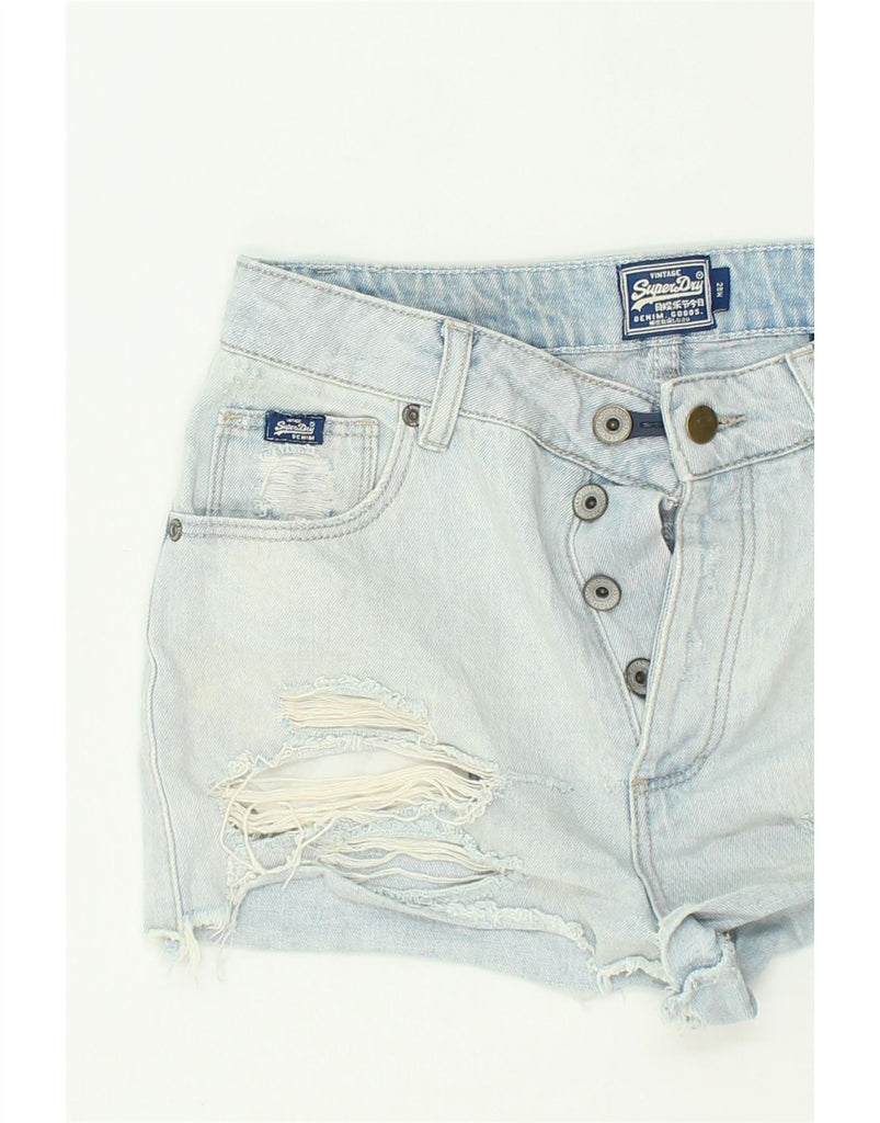 SUPERDRY Womens Distressed Denim Hot Pants W28 Medium Blue Cotton | Vintage Superdry | Thrift | Second-Hand Superdry | Used Clothing | Messina Hembry 