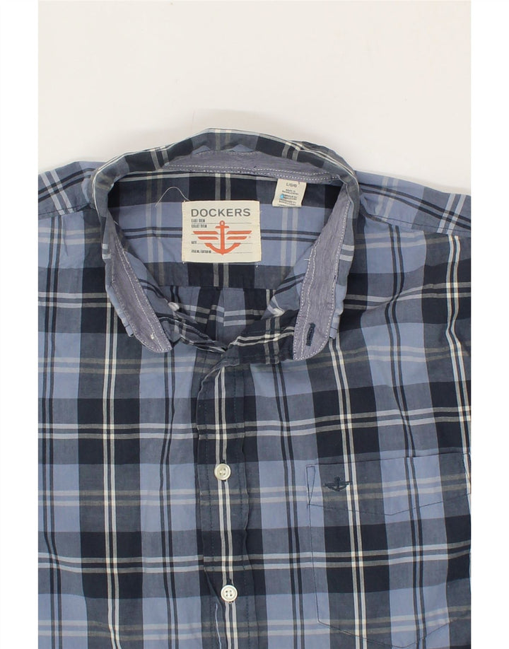 DOCKERS Mens Shirt Large Navy Blue Check Cotton Vintage Dockers and Second-Hand Dockers from Messina Hembry 