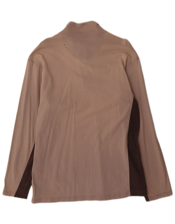 Champion Mens Zip Neck Top Long Sleeve XL Beige Colourblock Cotton