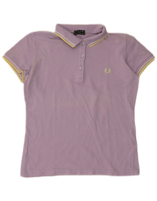 Fred Perry Womens Crop Polo Shirt UK 12 Medium Purple Striped Cotton