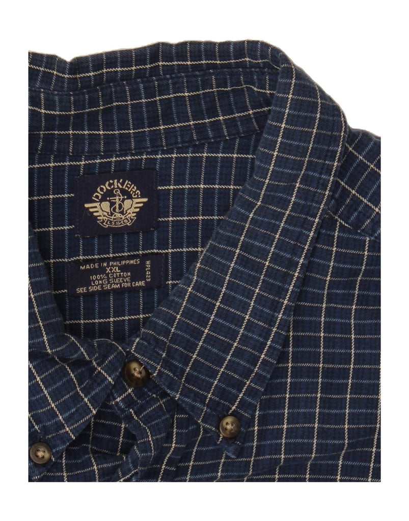 DOCKERS Mens Flannel Shirt 2XL Navy Blue Check Cotton Vintage Dockers and Second-Hand Dockers from Messina Hembry 