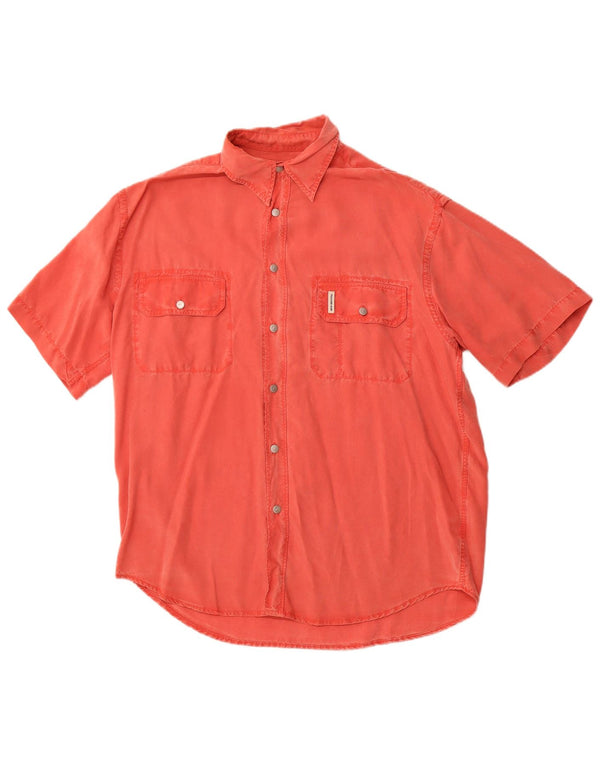 TRUSSARDI JEANS Mens Short Sleeve Shirt Medium Red Lyocell