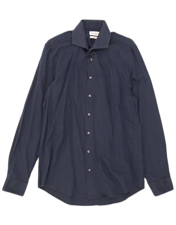 Calvin Klein Mens Fitted Shirt Size 39 15 1/2 Medium Navy Blue Pinstripe