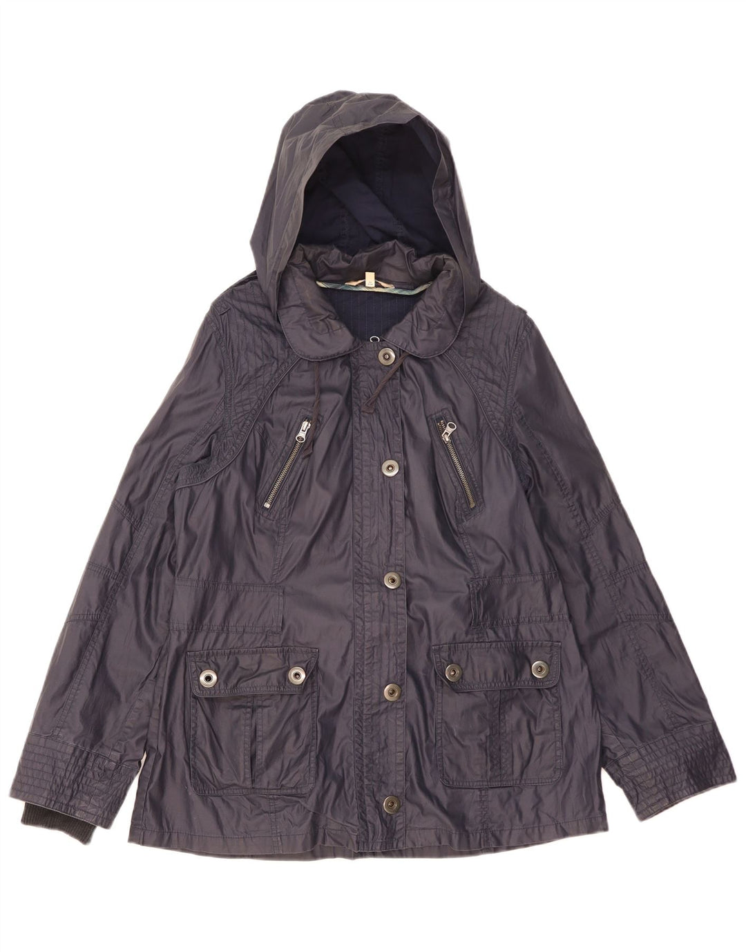 Marks & Spencer Womens Hooded Utility Jacket UK 16 Large Navy Blue Cotton