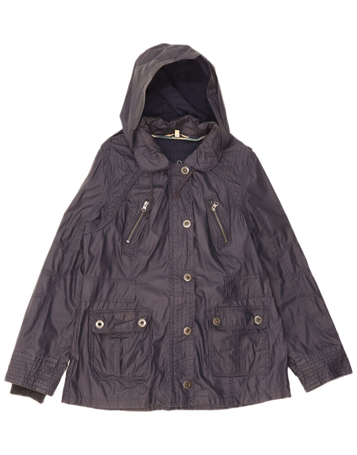 Marks & Spencer Womens Hooded Utility Jacket UK 16 Large Navy Blue Cotton