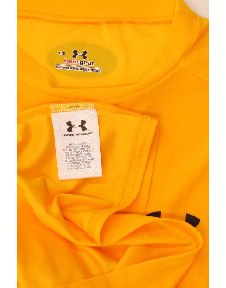 Under Armour Mens Heat Gear T-Shirt Top Large Yellow Polyester