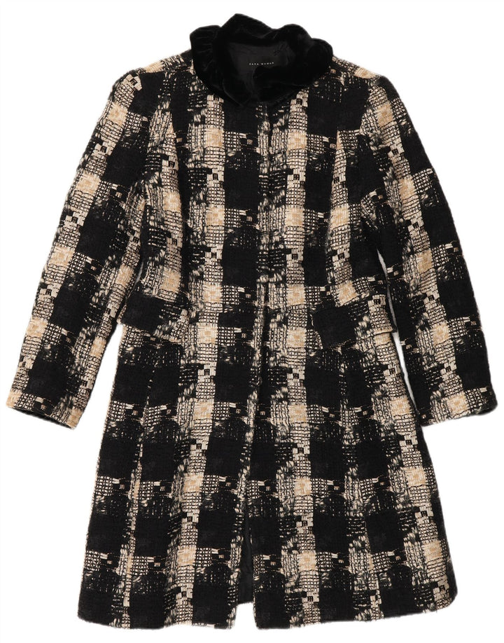 Zara Womens Overcoat UK 12 Medium Black Check Wool
