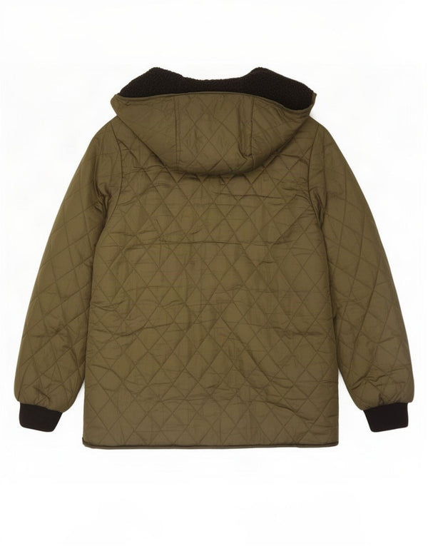 Zara Boys Hooded Liner Quilted Jacket 13-14 Years Khaki Polyester