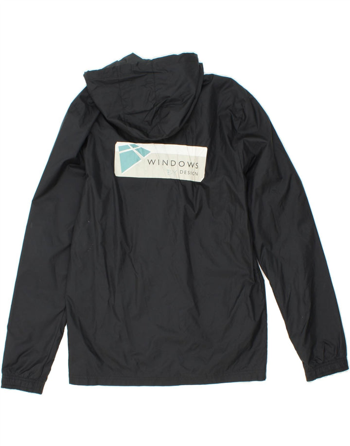 ADIDAS Mens Graphic Hooded Rain Jacket UK 36 Small Black Nylon Vintage Adidas and Second-Hand Adidas from Messina Hembry 