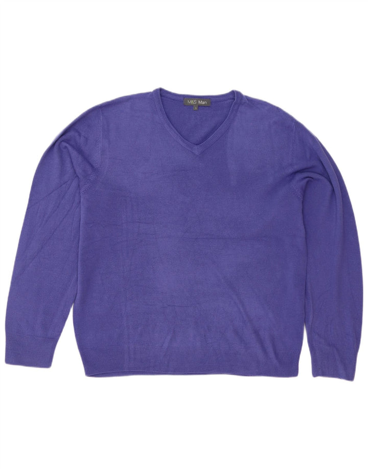 Marks & Spencer Mens V-Neck Jumper Sweater Large Purple Acrylic