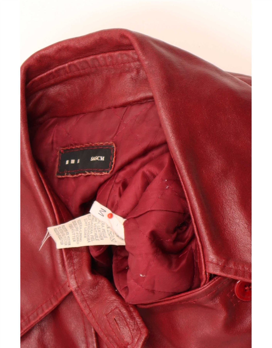 Sasch Womens Double Breasted Leather Biker Jacket UK 12 Medium Red