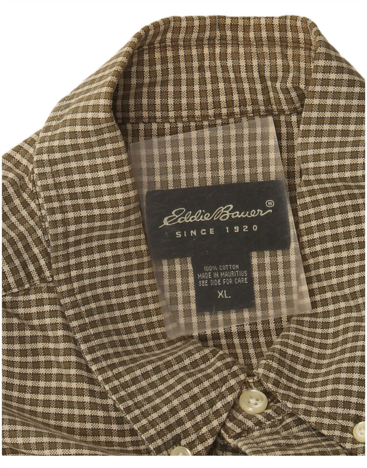 Eddie Bauer Mens Shirt XL Brown Check Cotton