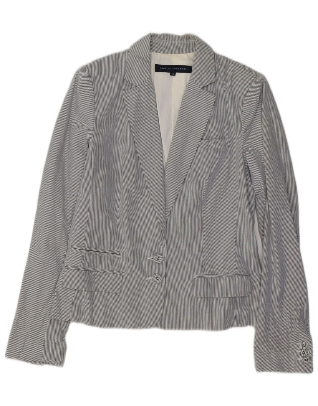 FRENCH CONNECTION Womens Blazer Jacket UK 10 Small  Blue Pinstripe