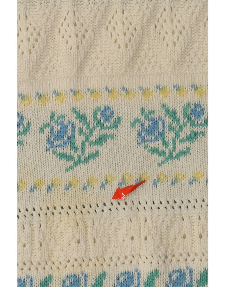 VINTAGE Womens Boat Neck Jumper Sweater IT 46 Large White Floral Acrylic