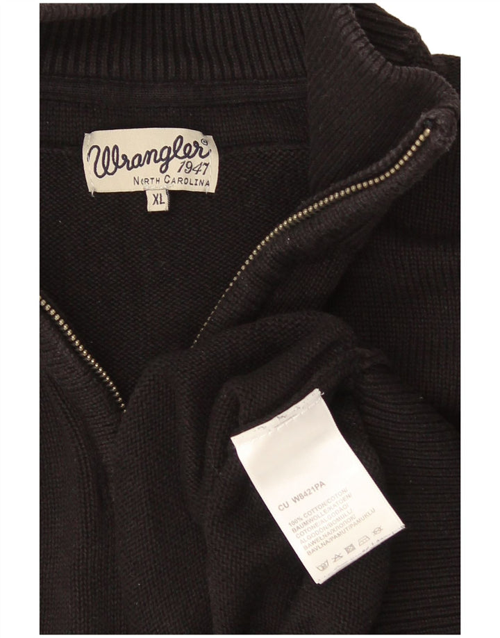 Wrangler Mens Zip Neck Jumper Sweater XL Black Cotton