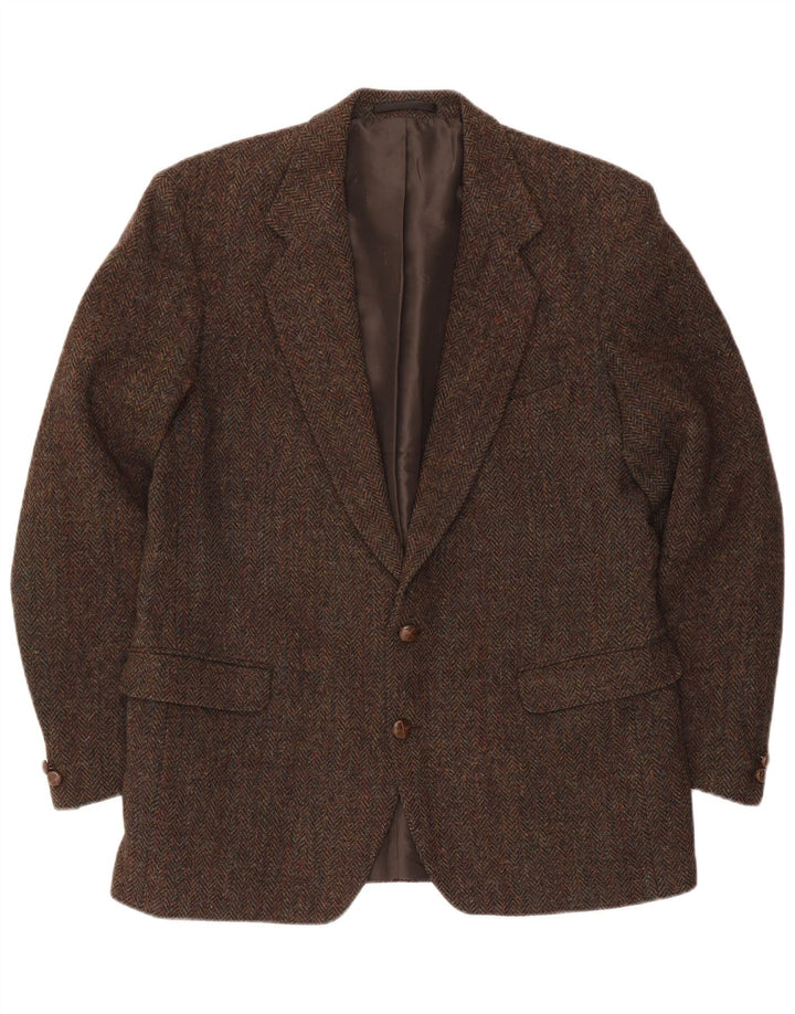 Harris Tweed Mens 2 Button Blazer Jacket UK 44 2XL Brown Check Wool