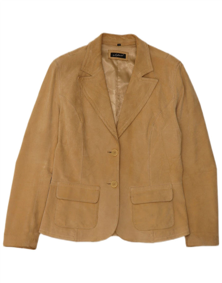 In Extenso Womens 2 Button Suede Blazer Jacket UK 14 Medium Beige Leather