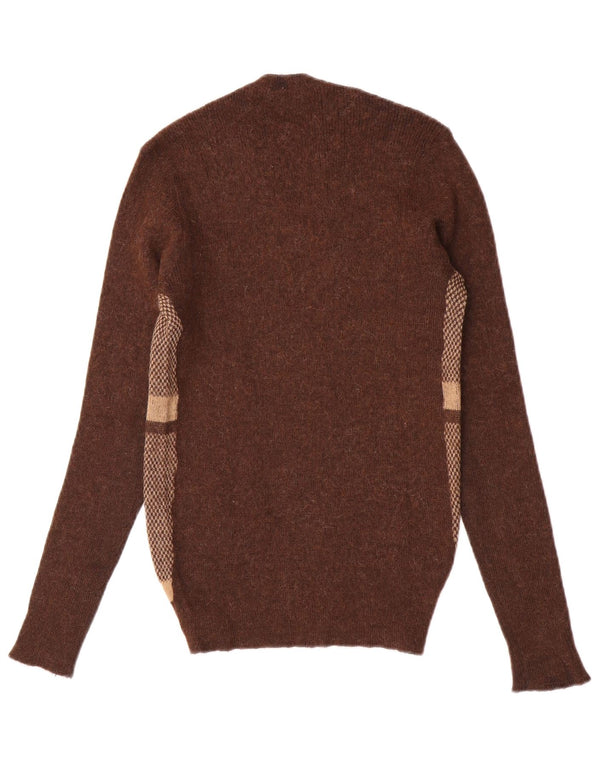 Vintage Womens V-Neck Jumper Sweater UK 10 Small Brown Colourblock