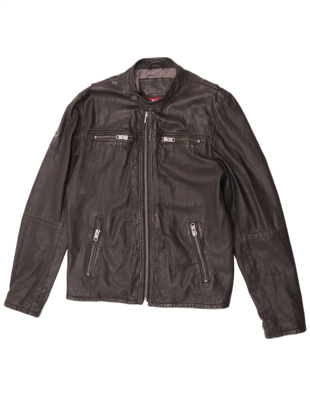 Superdry Womens Leather Racer Jacket UK 18 XL Black Leather