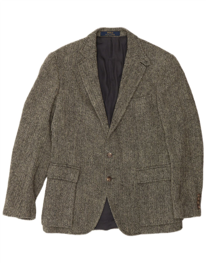 Polo Ralph Lauren Mens 2 Button Blazer Jacket US 40 Large Grey Chevron Wool