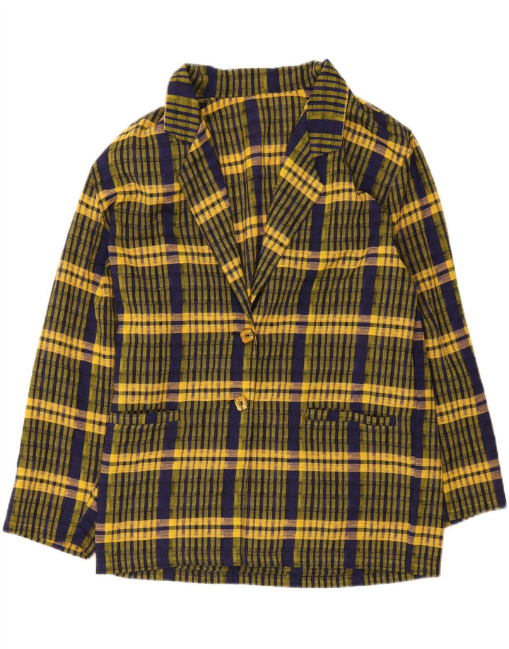 Vintage Womens 2 Button Blazer Jacket UK 16 Large Yellow Check