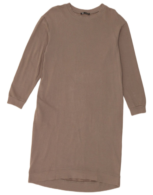 Zara Womens Long Sleeve Jumper Dress UK 10 Small Grey Cotton
