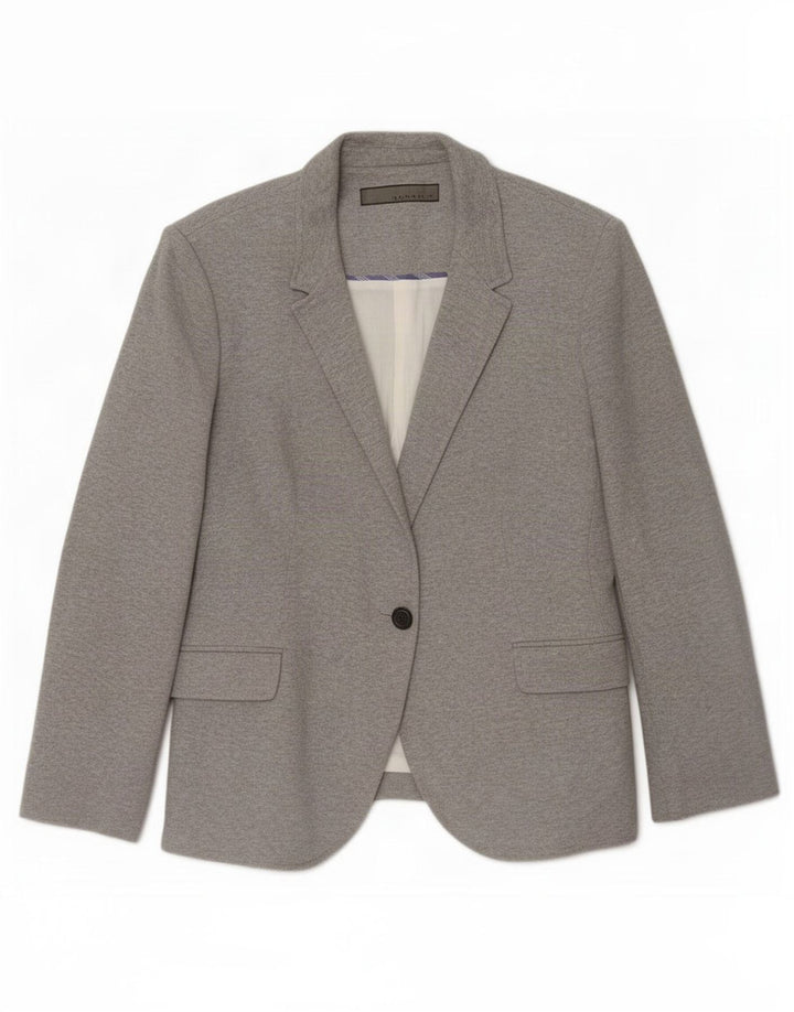Zara Womens 1 Button Blazer Jacket UK 18 XL Grey Cotton
