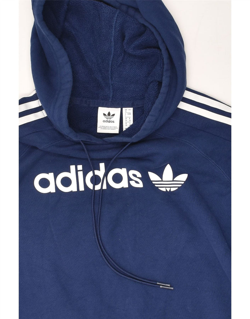 ADIDAS Womens Crop Graphic Hoodie Jumper UK 8 Small Navy Blue Cotton | Vintage Adidas | Thrift | Second-Hand Adidas | Used Clothing | Messina Hembry 