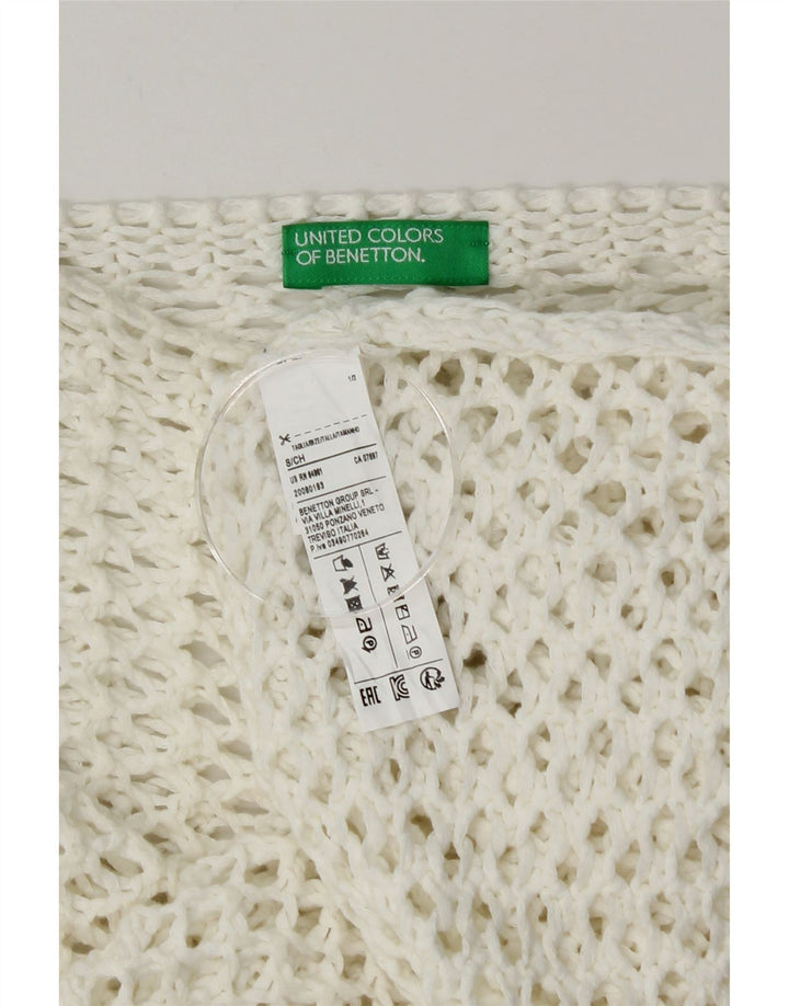 Benetton Womens Oversized Crochet Crop Top UK 10 Small White Cotton