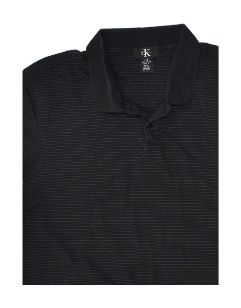 CALVIN KLEIN Mens Polo Shirt Large Black Striped Cotton | Vintage Calvin Klein | Thrift | Second-Hand Calvin Klein | Used Clothing | Messina Hembry 