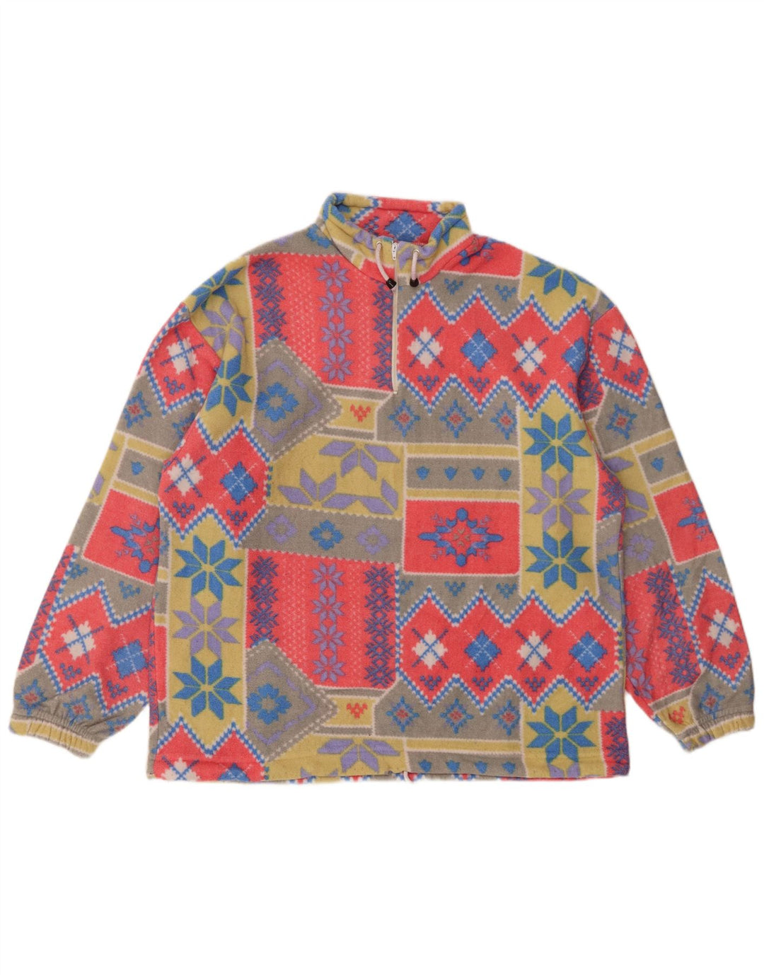 Vintage Womens Fleece Jumper UK 18 XL Multicoloured Patchwork Retro