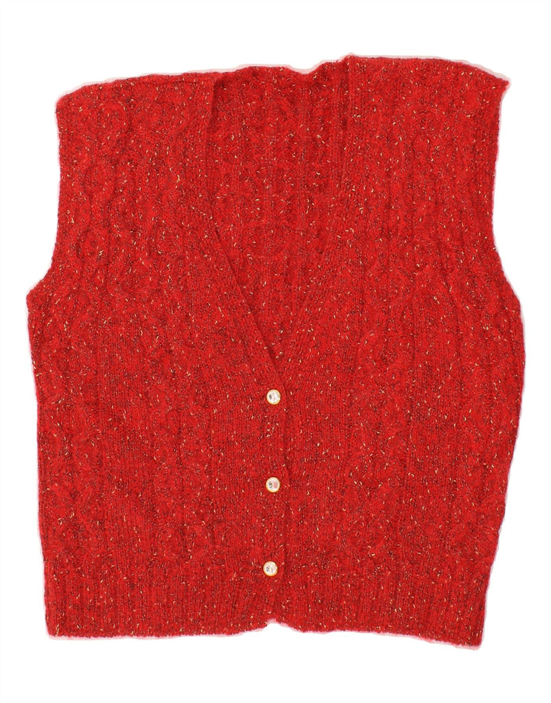 VINTAGE Womens Sleeveless Cardigan Sweater UK 10 Small Red Flecked Vintage Vintage and Second-Hand Vintage from Messina Hembry 