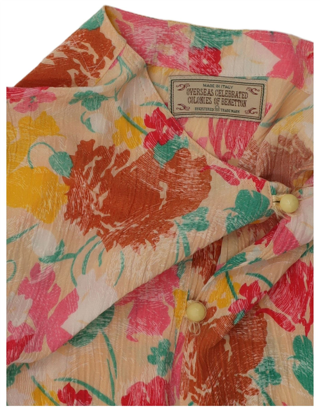BENETTON Womens Crop Shirt Blouse UK 14 Medium Multicoloured Floral