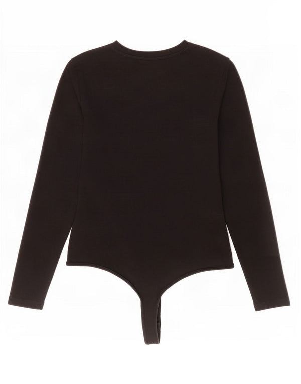 Guess Womens Graphic Long Sleeve Bodysuit UK 8 Small Black Cotton