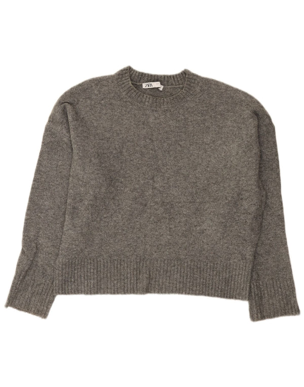 Zara Womens Oversized Crew Neck Jumper Sweater UK 10 Small Grey Acrylic