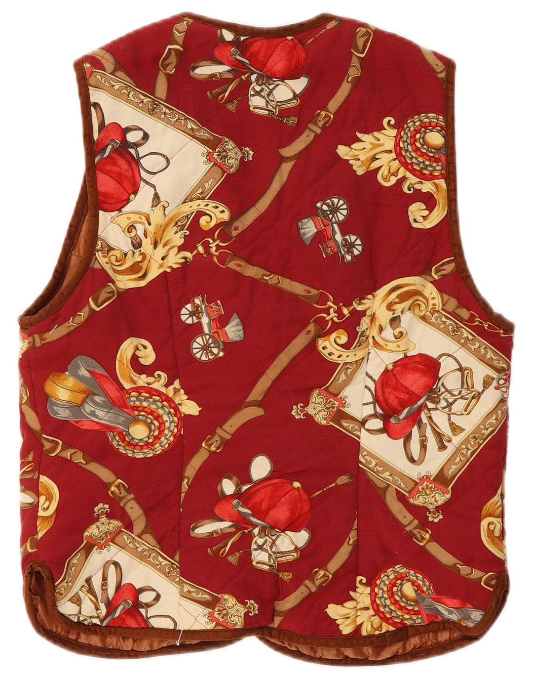 Vintage Womens Riding Abstract Pattern Waistcoat UK 12 Medium Red
