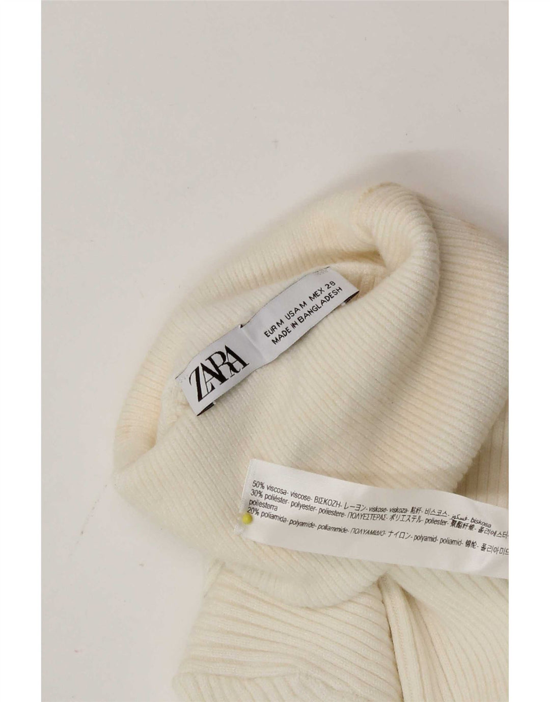 Zara Womens Crop Roll Neck Jumper Sweater UK 12 Medium White Viscose