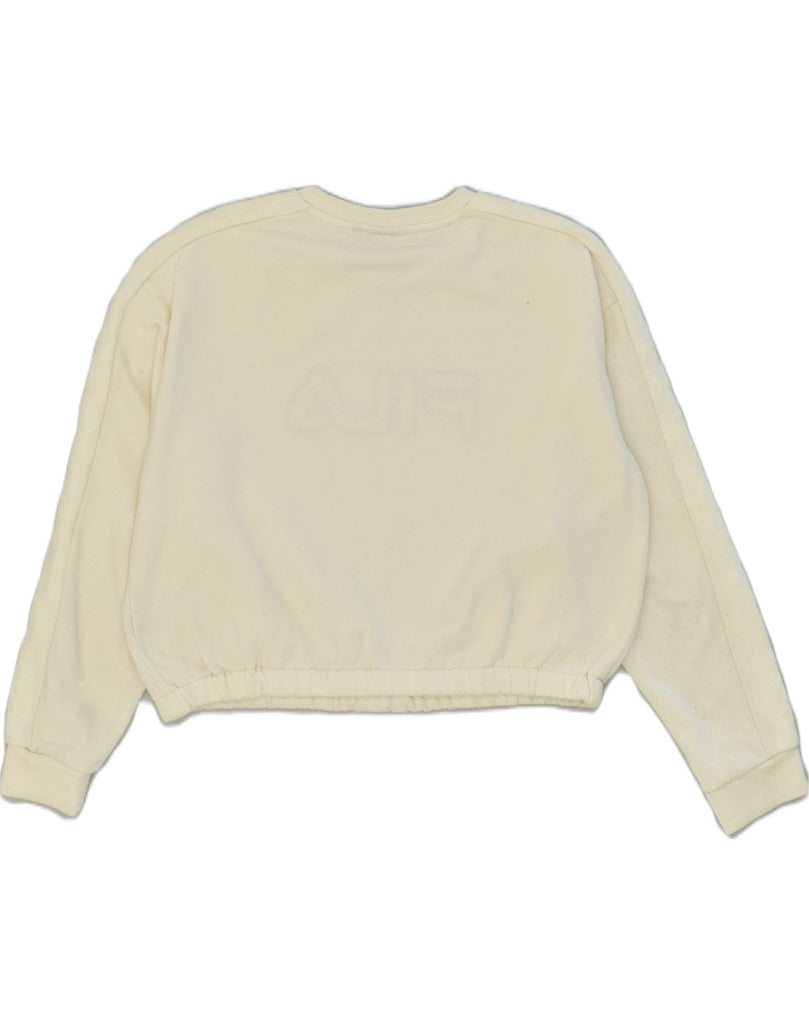 FILA Womens Oversized Crop Sweatshirt Jumper UK 12 Medium Off White | Vintage Fila | Thrift | Second-Hand Fila | Used Clothing | Messina Hembry 