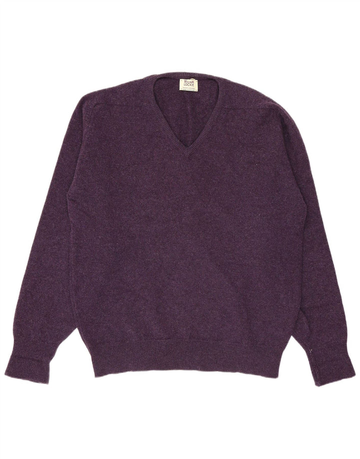 William Lockie Mens V-Neck Jumper Sweater Large Purple Lambswool