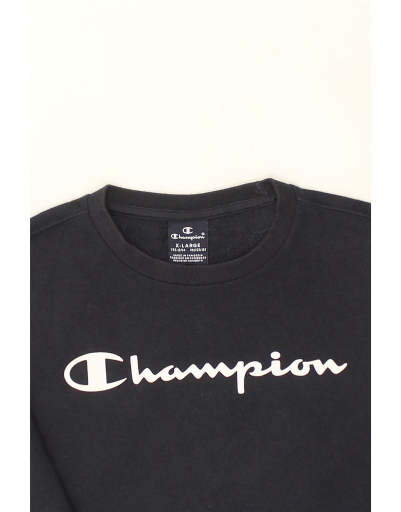 CHAMPION Boys Graphic Sweatshirt Jumper 13-14 Years XL Navy Blue | Vintage Champion | Thrift | Second-Hand Champion | Used Clothing | Messina Hembry 