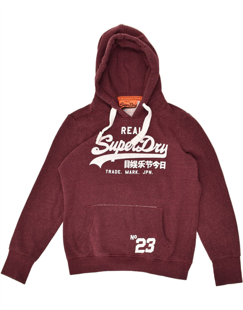 SUPERDRY Womens Graphic Hoodie Jumper UK 16 Large Burgundy Polyester | Vintage Superdry | Thrift | Second-Hand Superdry | Used Clothing | Messina Hembry 