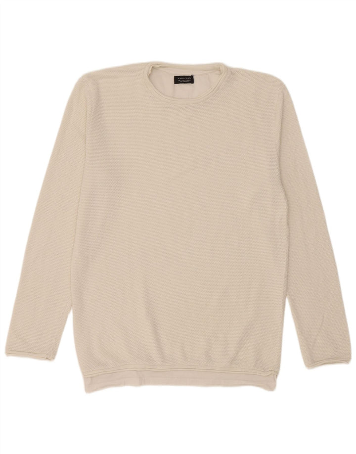Zara Mens Crew Neck Jumper Sweater Large White