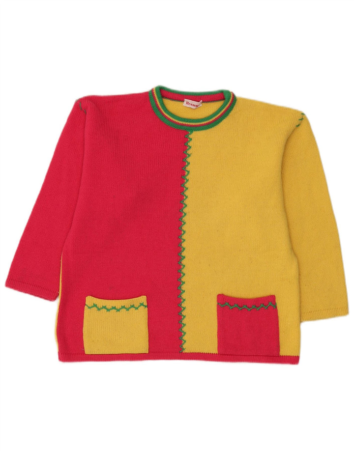 Brummell Womens Crew Neck Jumper Sweater UK 12 Medium Yellow Colourblock