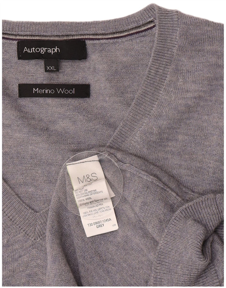 Marks & Spencer Mens Autograph V-Neck Jumper Sweater 2XL Grey Wool