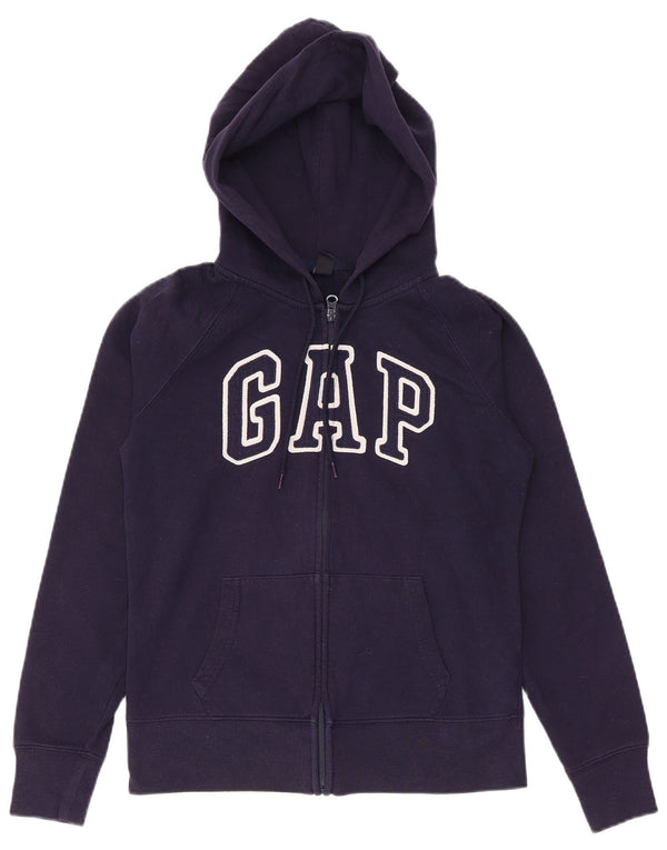Gap Womens Graphic Zip Hoodie Sweater UK 10 Small Navy Blue Cotton