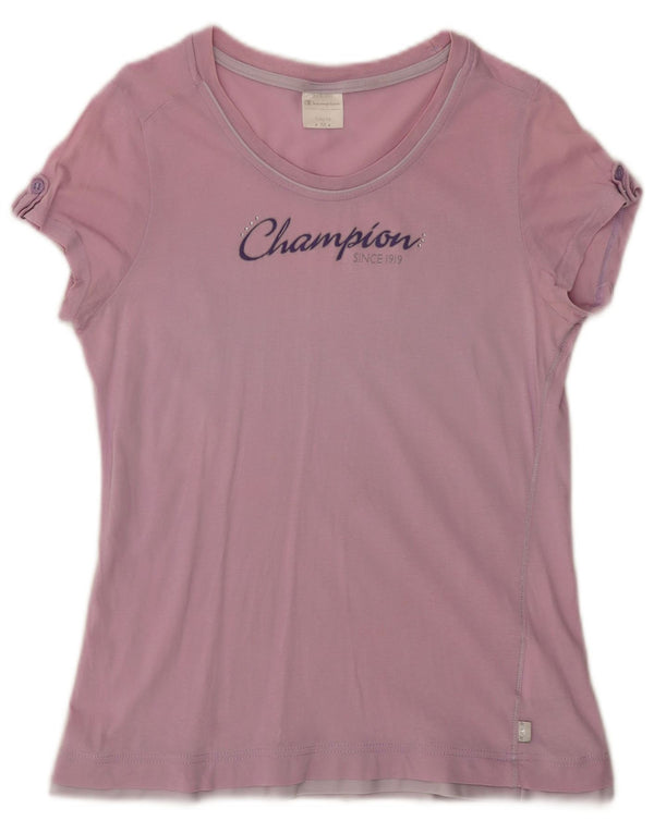 Champion Womens Easy Fit Graphic T-Shirt Top UK 12 Medium Pink Cotton