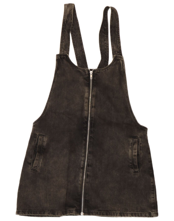 Zara Womens Trafaluc Mini Denim Dungaree Dress UK 12 Medium Black Cotton