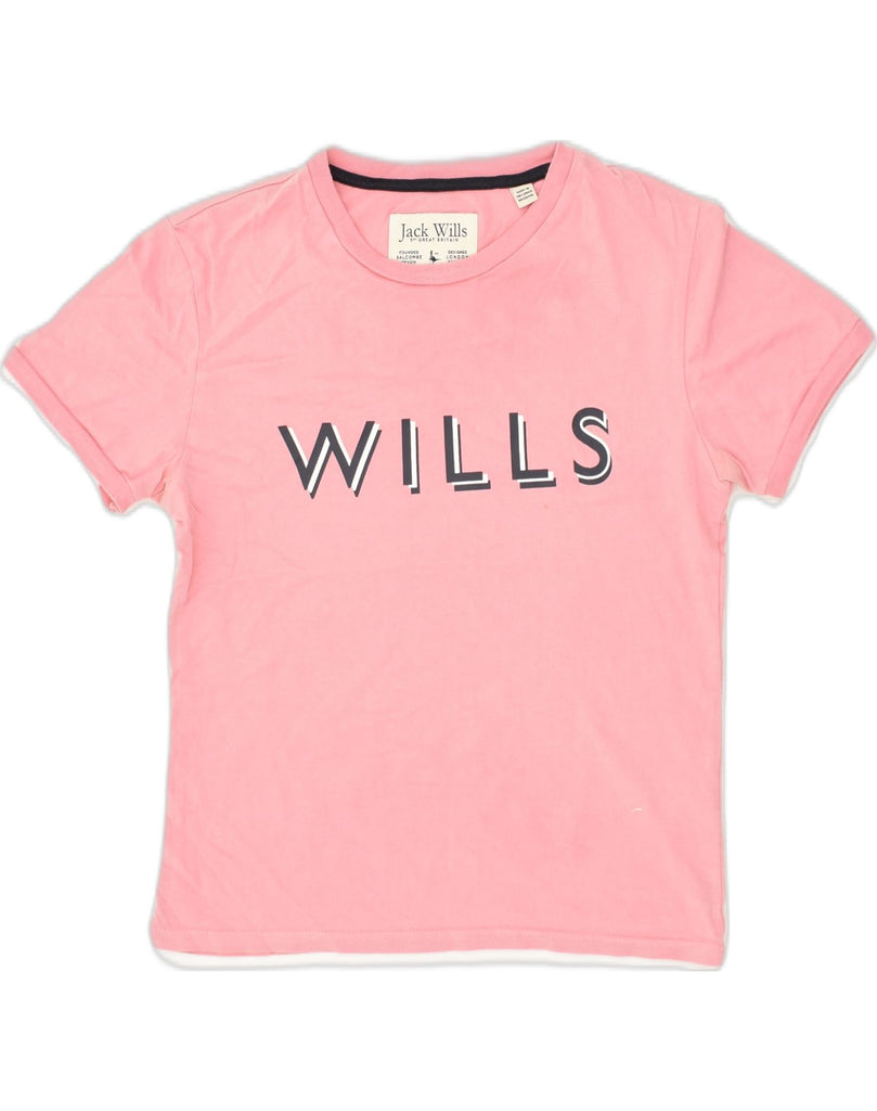 JACK WILLS Womens Graphic T-Shirt Top UK 10 Small Pink Cotton | Vintage Jack Wills | Thrift | Second-Hand Jack Wills | Used Clothing | Messina Hembry 