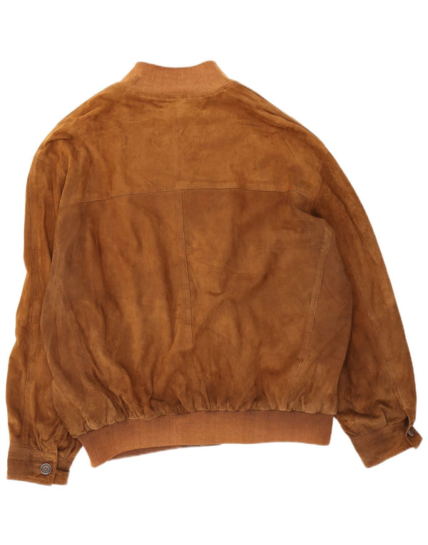 Theo Wormland Mens Suede Bomber Jacket UK 42 XL Beige Leather
